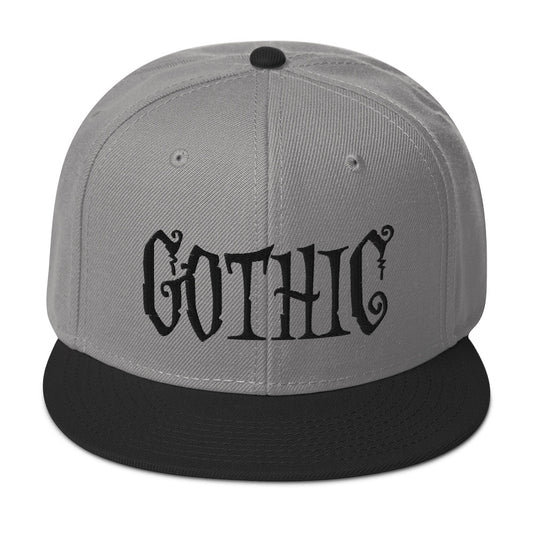 Black Gothic Dramatic Style Embroidered Flat Bill Cap embroidered snapback hat, product image 1