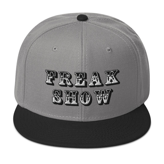 White Circus Freak Show Embroidered Flat Bill Cap embroidered snapback hat, product image 1