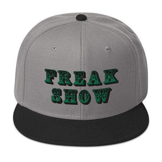 Green Circus Freak Show Embroidered Flat Bill Cap embroidered snapback hat, product image 1