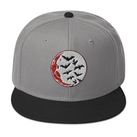Flying Bats over a Blood Moon Embroidered Flat Bill Cap embroidered snapback hat, product image 31