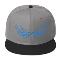Blue Falling Sparrows Tattoo Style Bird Embroidered Flat Bill Cap embroidered snapback hat, product image 31