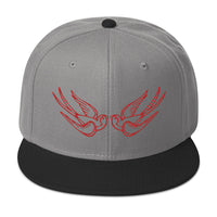 Red Falling Sparrows Tattoo Style Bird Embroidered Flat Bill Cap embroidered snapback hat, product image 31