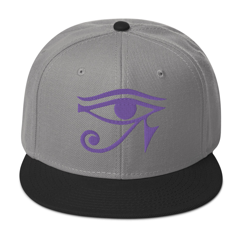 Purple Eye of Ra Egyptian Goddess Embroidered Flat Bill Cap Snapback Hat