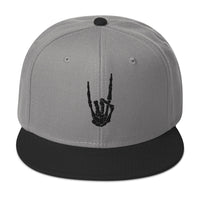 Black Bone Hand Devil Horns Metal Sign Embroidered Flat Bill Cap embroidered snapback hat, product image 32