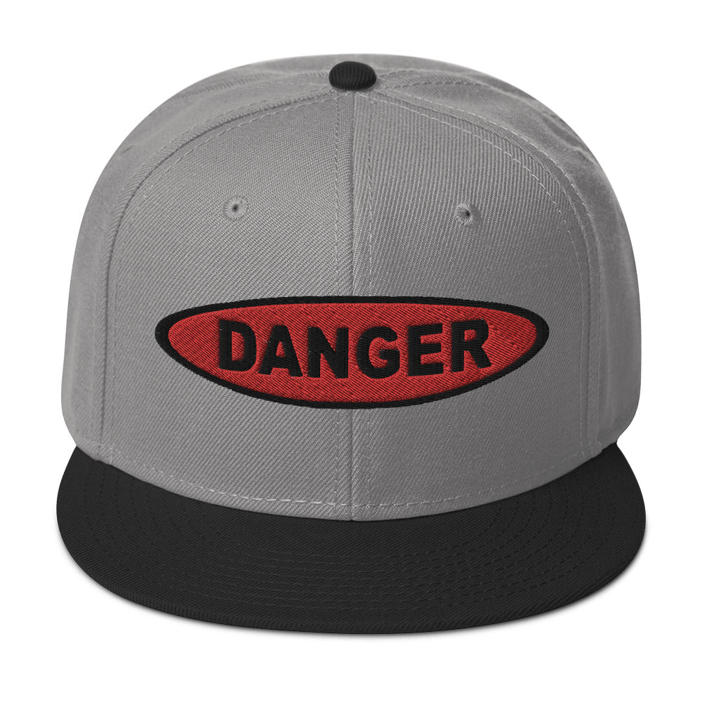 Red Danger Warning Sign Embroidered Flat Bill Cap Snapback Hat