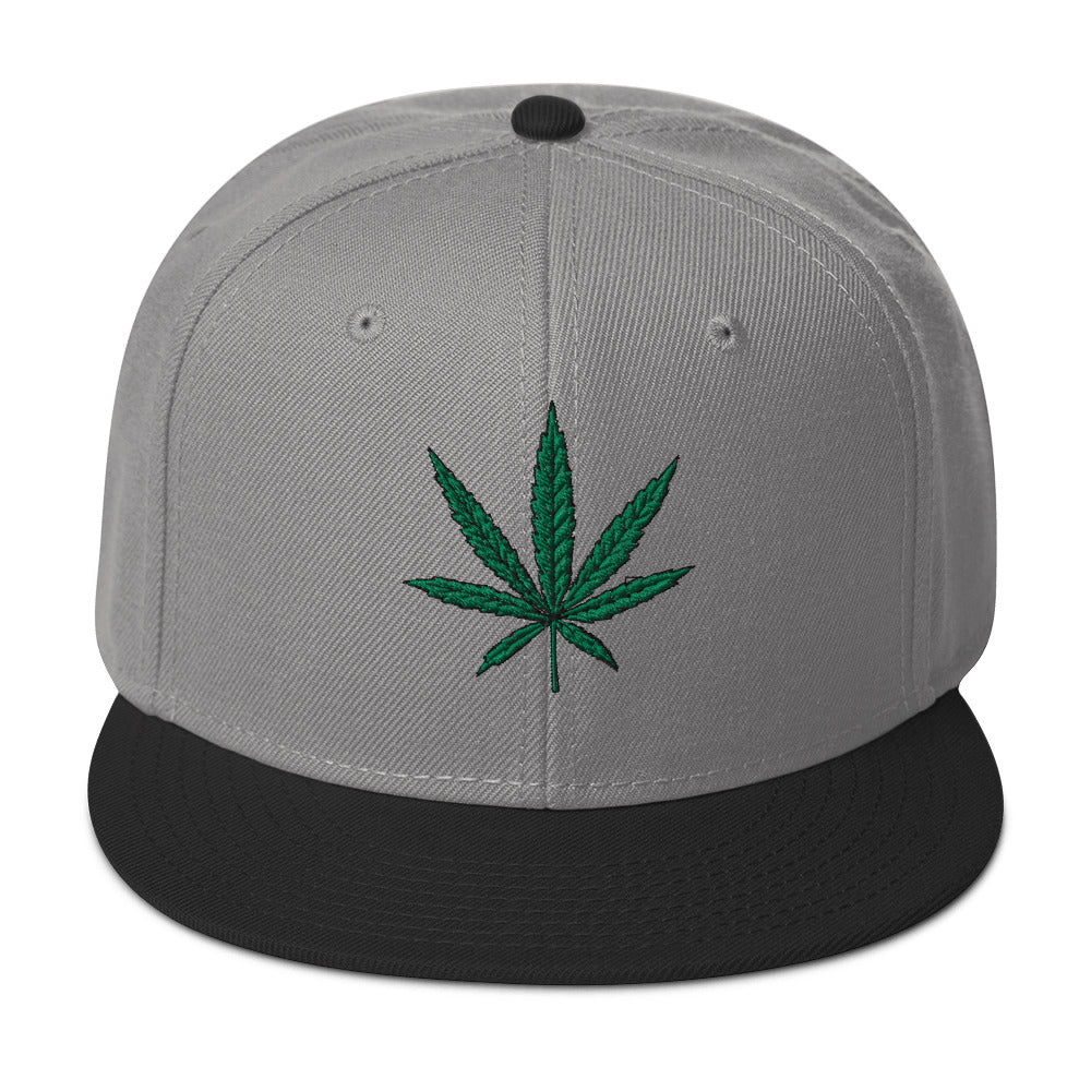 Cannabis Pot Leaf Marijuana Embroidered Flat Bill Cap Snapback Hat