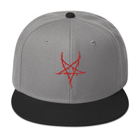 Red Inverted Pentagram Black Metal Style Embroidered Flat Bill Cap embroidered snapback hat, product image 31