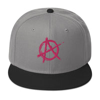 Pink Anarchy Sign Punk Rock Chaos Embroidered Flat Bill Cap embroidered snapback hat, product image 1