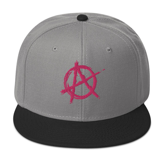 Pink Anarchy Sign Punk Rock Chaos Embroidered Flat Bill Cap embroidered snapback hat, product image 1