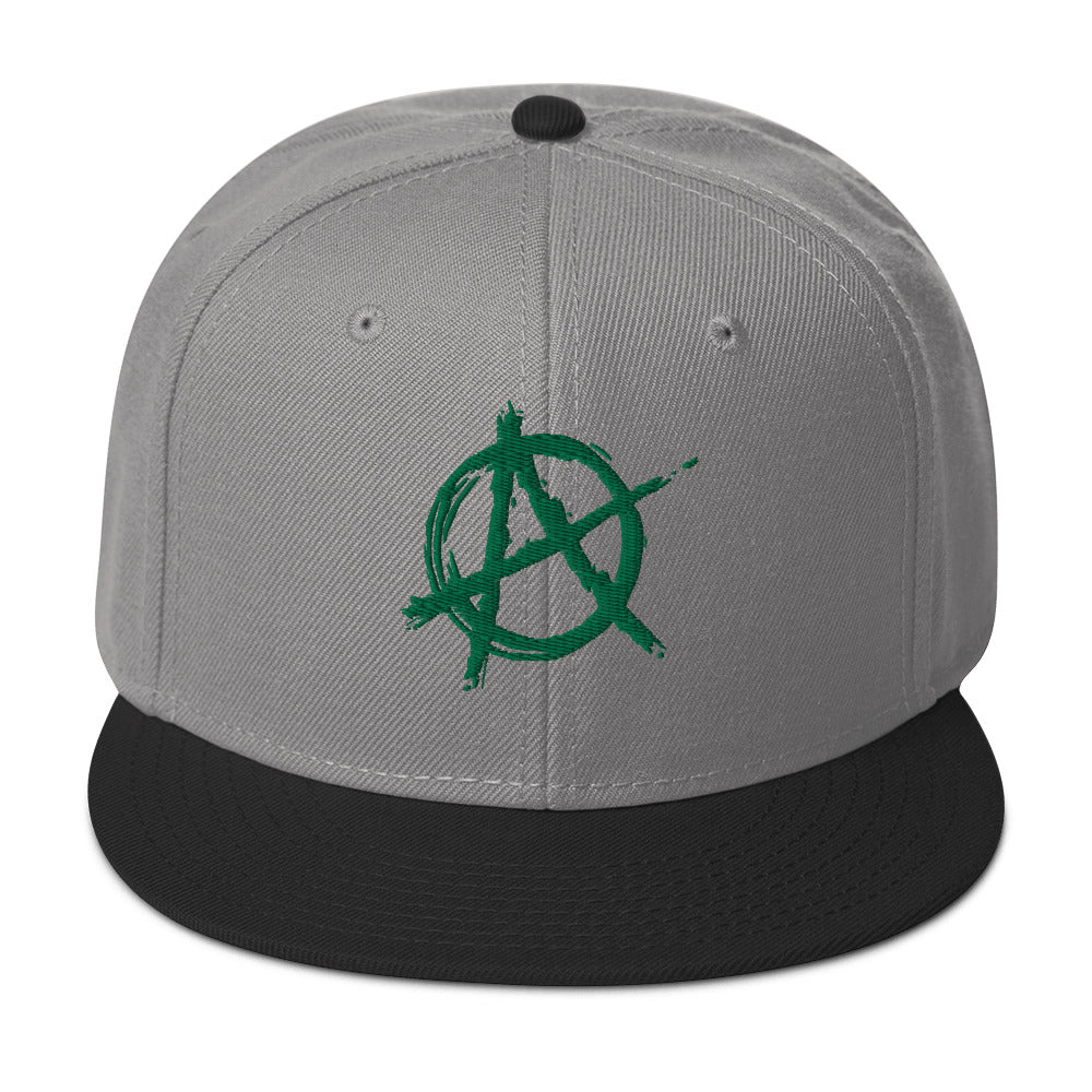 Green Anarchy Sign Punk Rock Chaos Embroidered Flat Bill Cap Snapback Hat