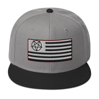 American Satanist Inverted Pentagram U.S. Flag Embroidered Flat Bill Cap embroidered snapback hat, product image 31
