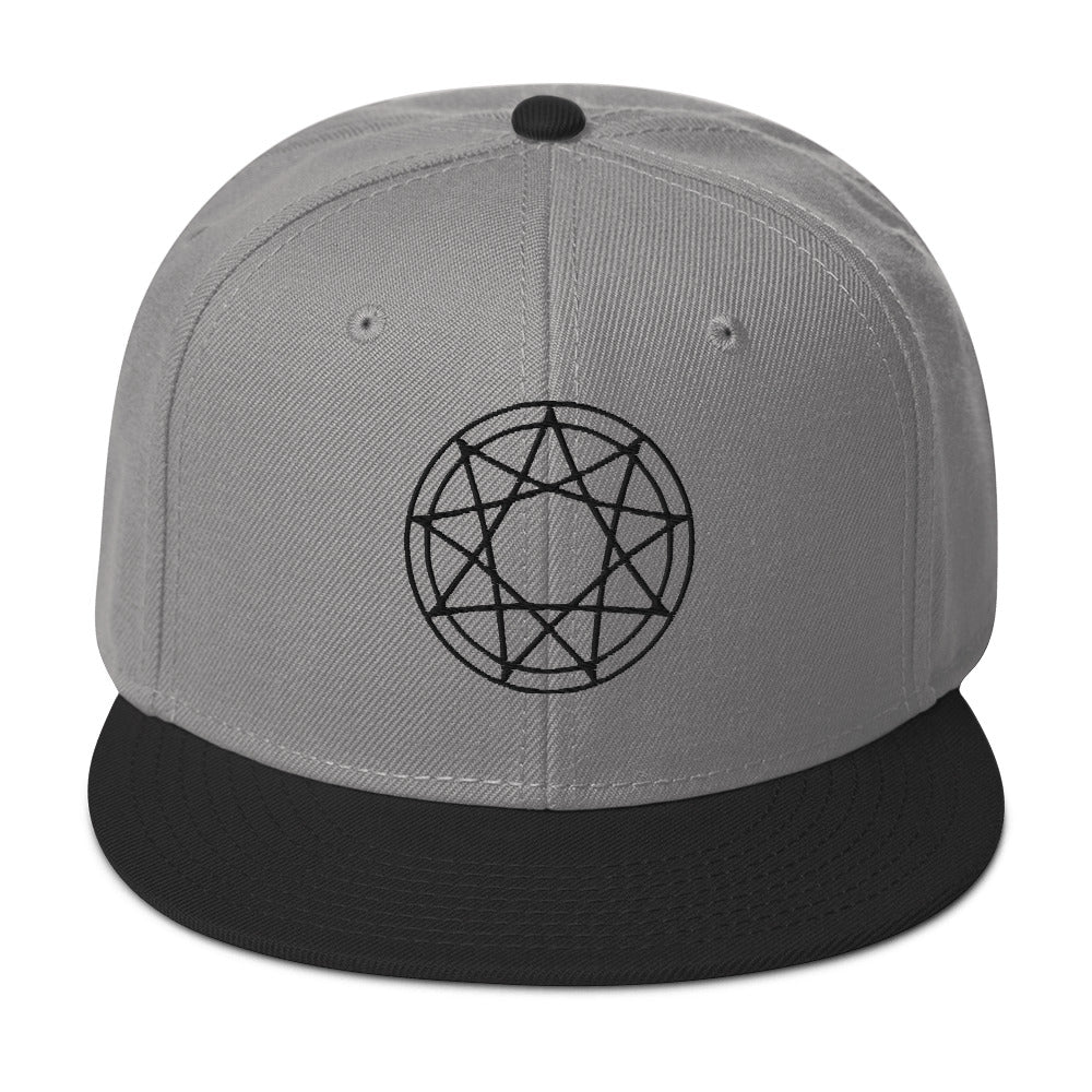 Black 9 Point Star Pentagram Occult Symbol Embroidered Flat Bill Cap Snapback Hat