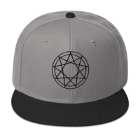 Black 9 Point Star Pentagram Occult Symbol Embroidered Flat Bill Cap embroidered snapback hat, product image 31