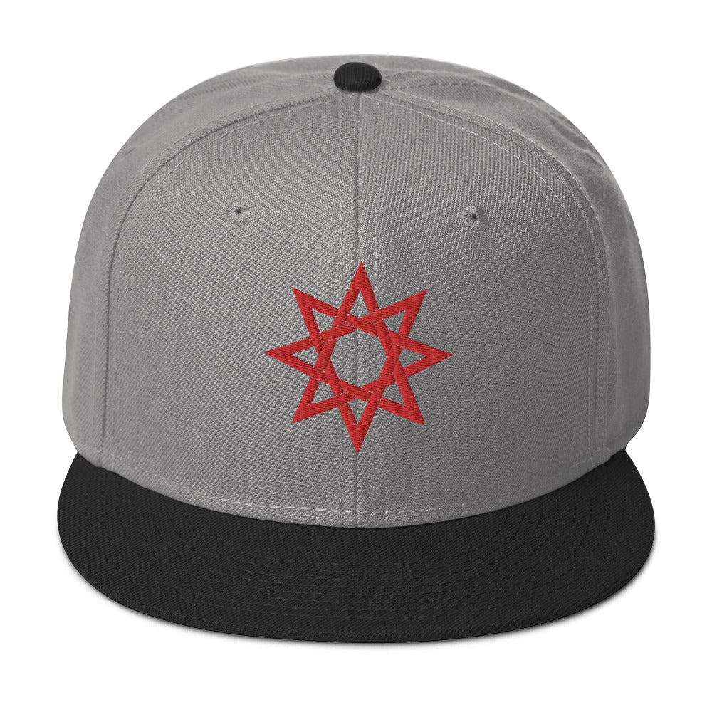 Red 8 Point Star Octagram Anu God Embroidered Flat Bill Cap Snapback Hat