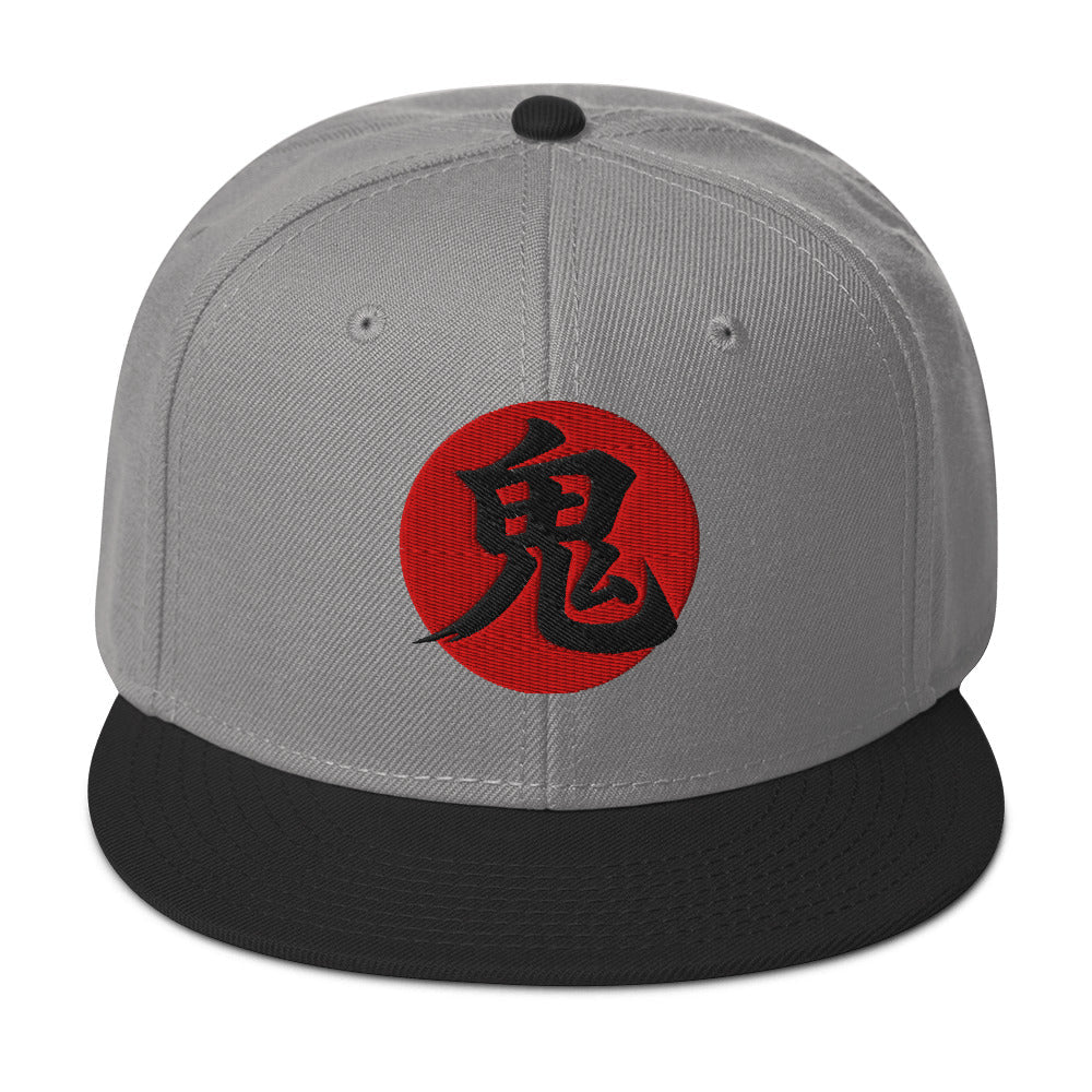 Demon Kanji 鬼 (Oni) Flat Bill embroidered snapback hat, product image 8