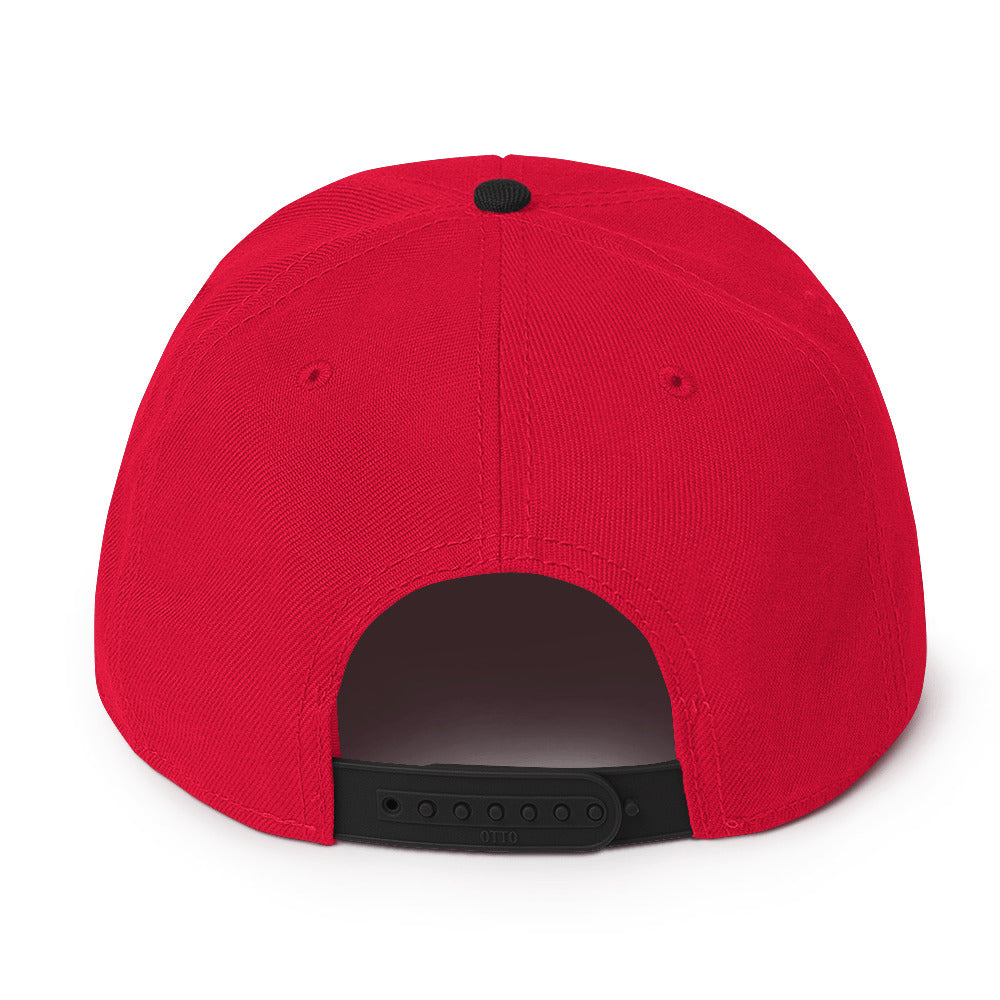 Red Toe Pincher Coffin with Cross Embroidered Flat Bill Cap Snapback Hat