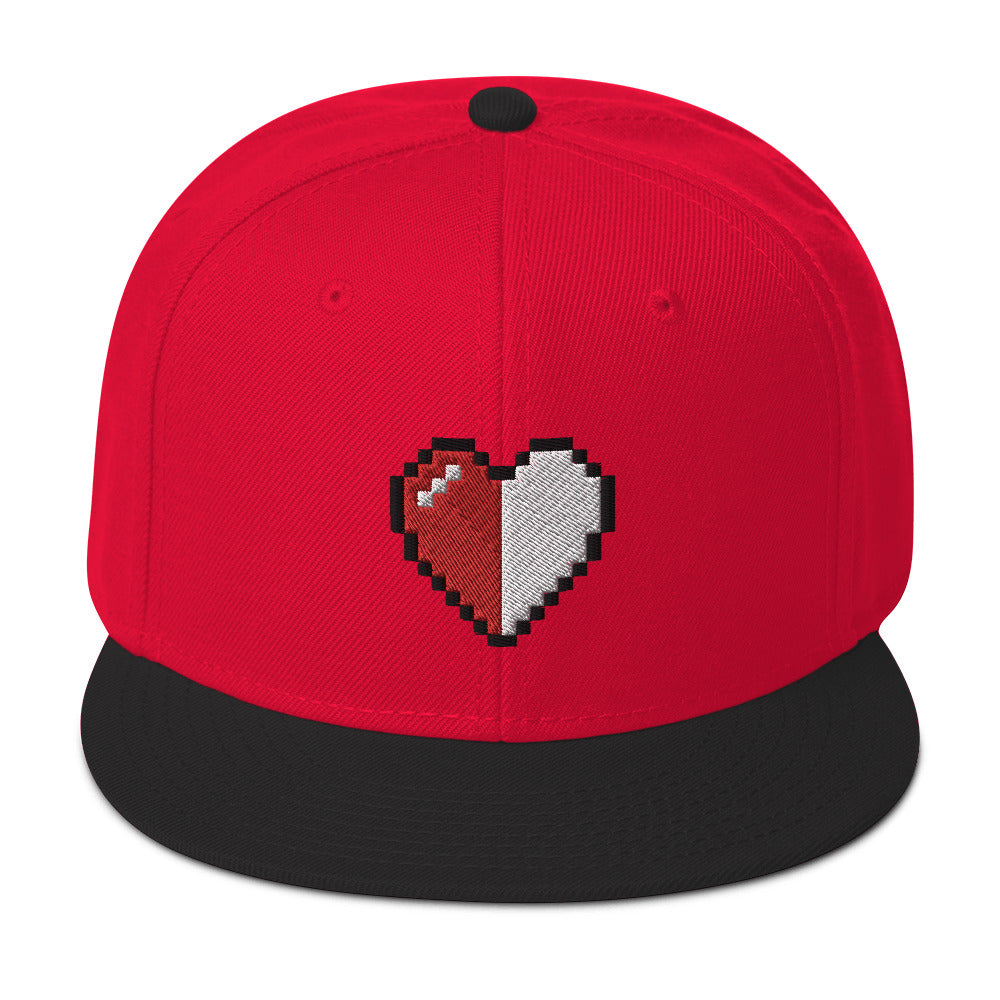 Retro 8 Bit Video Game Pixelated Half Life Heart Embroidered Flat Bill Cap Snapback Hat