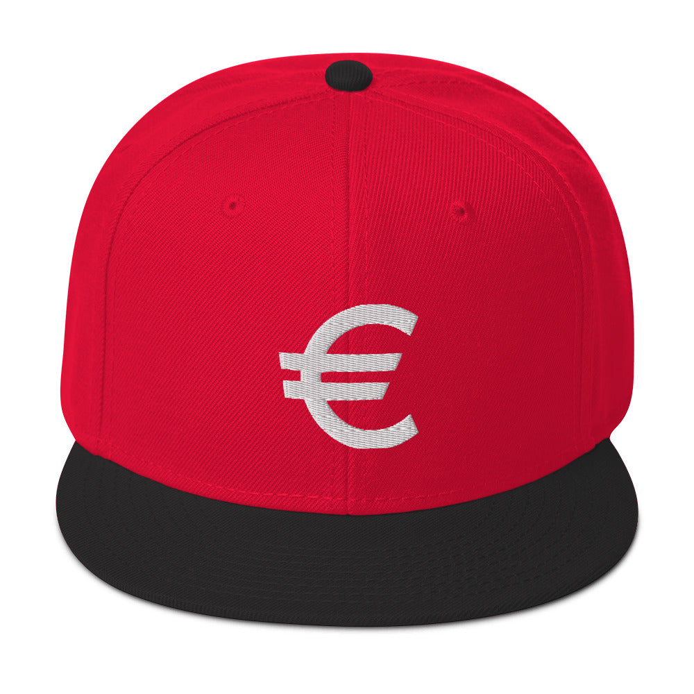 The Euro Currency Money Symbol of European Union Embroidered Flat Bill Cap Snapback Hat