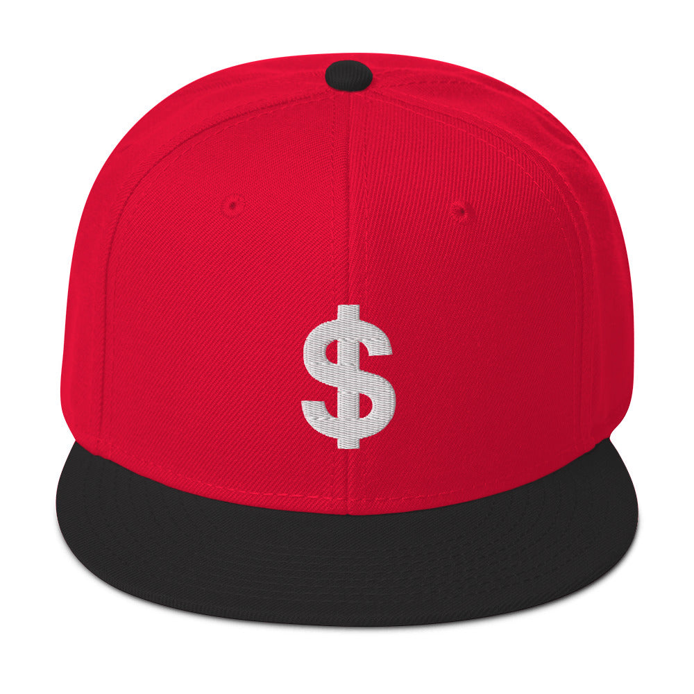 The Almighty US Dollar Sign Symbol of Money Embroidered Flat Bill Cap Snapback Hat