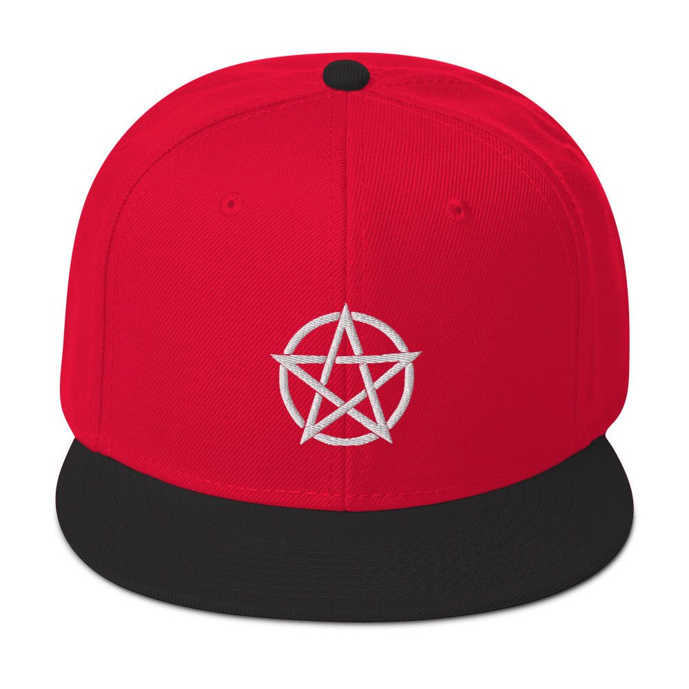 White Witchcraft Woven Pentacle Pagan Embroidered Flat Bill Cap Snapback Hat