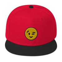 Winking Face Emoji Embroidered Emoticon Flat Bill Cap embroidered snapback hat, product image 21