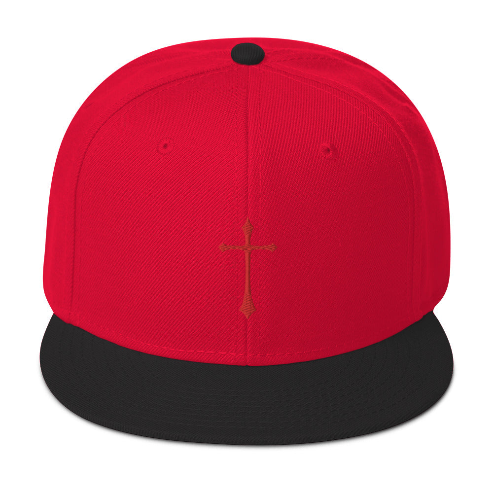 Red Gothic Medeival Cross Embroidered Flat Bill Cap Snapback Hat