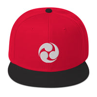 White Tomoe Mitsudomoe Japanese Symbol Embroidered Flat Bill Cap embroidered snapback hat, product image 22