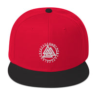 The Valknut Symbol with Viking Runes Embroidered Flat Bill Cap embroidered snapback hat, product image 21