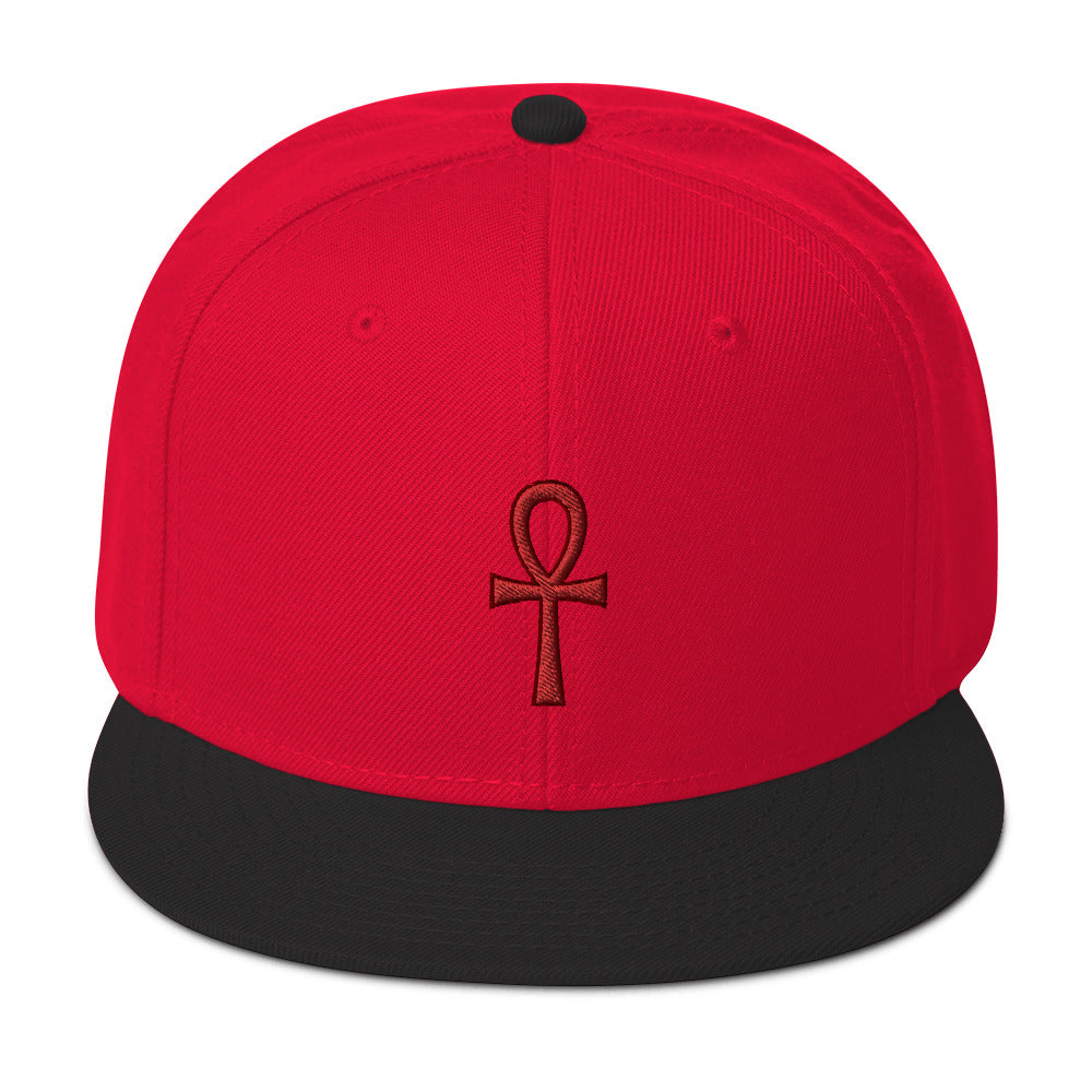 Red The Key of Life Ankh Egyptian Embroidered Flat Bill Cap Snapback Hat