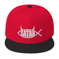 Satan Fish with Horns Religious Satire Embroidered Flat Bill Cap embroidered snapback hat, product image 21
