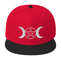 White Pagan Triple Moon Goddess Embroidered Flat Bill Cap embroidered snapback hat, product image 22
