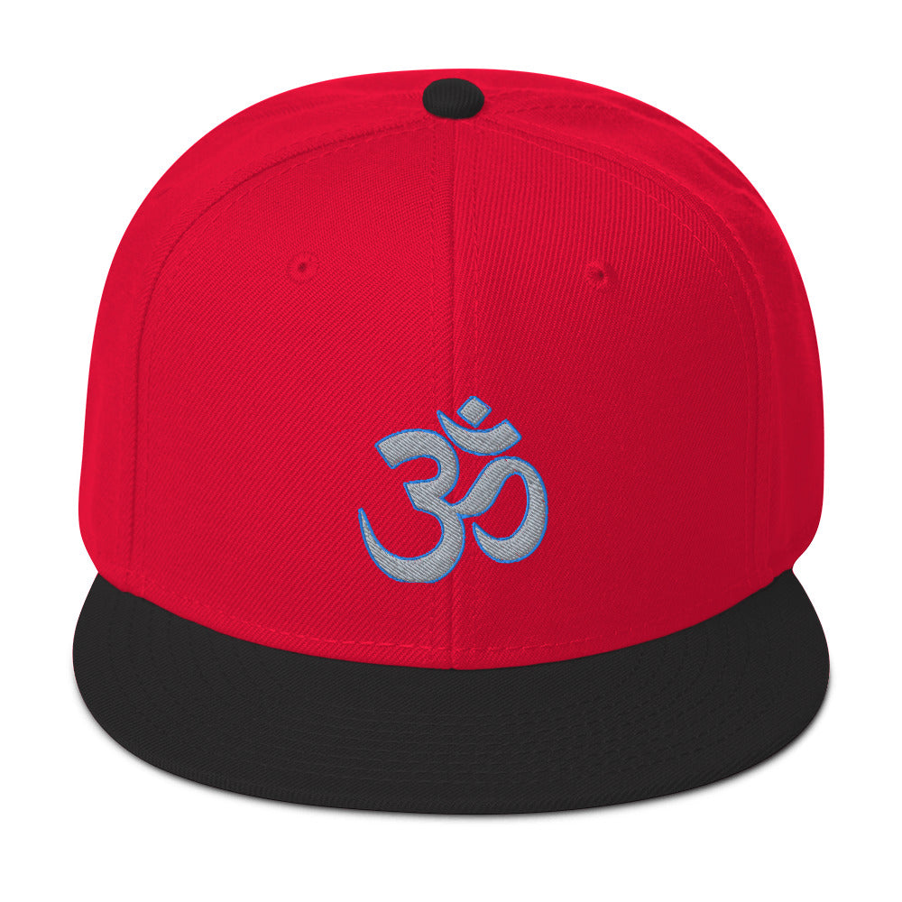 Grey OM Sacred Spiritual Symbol Embroidered Flat Bill Cap Snapback Hat