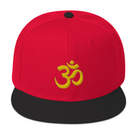 Yellow OM Sacred Spiritual Symbol Embroidered Flat Bill Cap embroidered snapback hat, product image 20