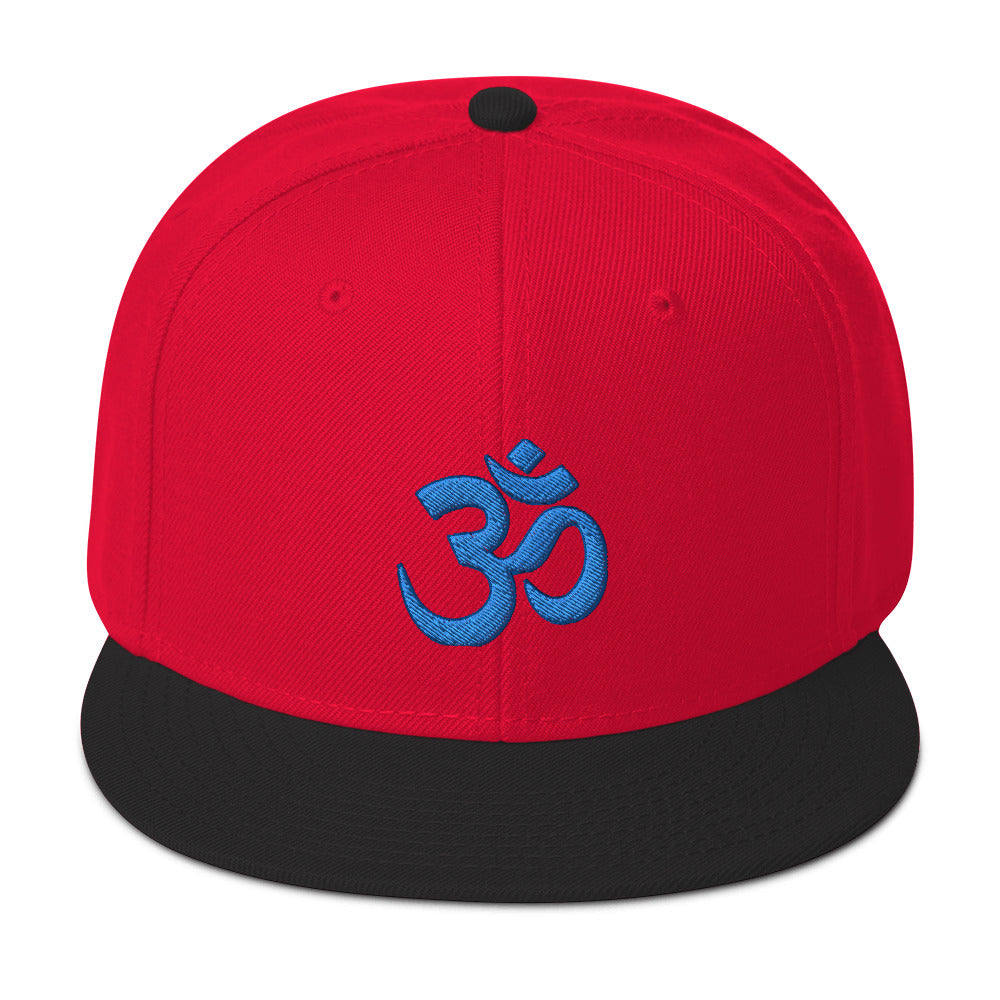 Blue OM Sacred Spiritual Symbol Embroidered Flat Bill Cap Snapback Hat