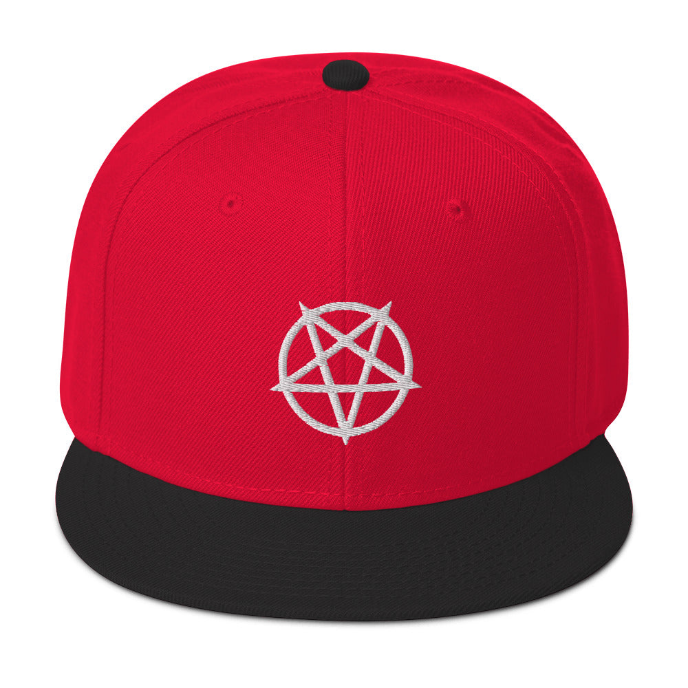 White Inverted Pentagram Occult Symbol Embroidered Flat Bill Cap Snapback Hat