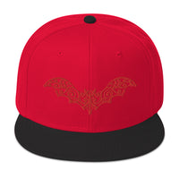 Red Gothic Vine Wrought Iron Bat Embroidered Flat Bill Cap embroidered snapback hat, product image 21
