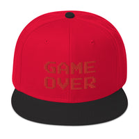 Red Game Over 8 Bit 80's Retro Gaming Embroidered Flat Bill Cap embroidered snapback hat, product image 21