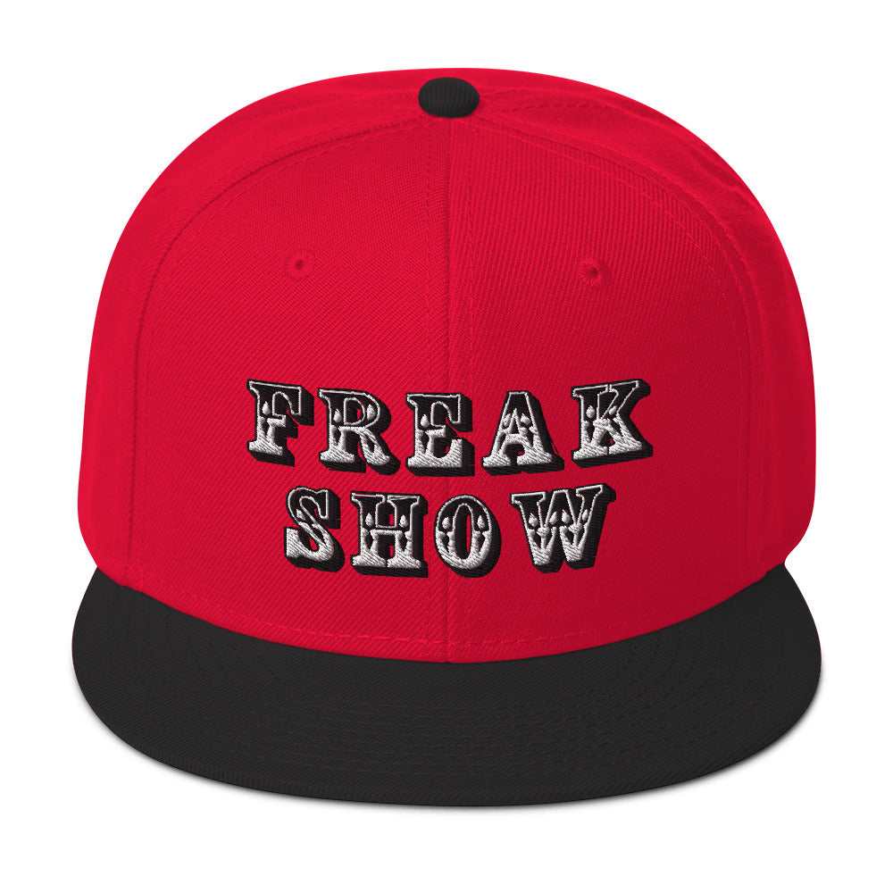 White Circus Freak Show Embroidered Flat Bill Cap Snapback Hat