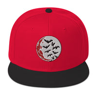 Flying Bats over a Blood Moon Embroidered Flat Bill Cap embroidered snapback hat, product image 21
