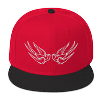 White Falling Sparrows Tattoo Style Bird Embroidered Flat Bill Cap embroidered snapback hat, product image 22
