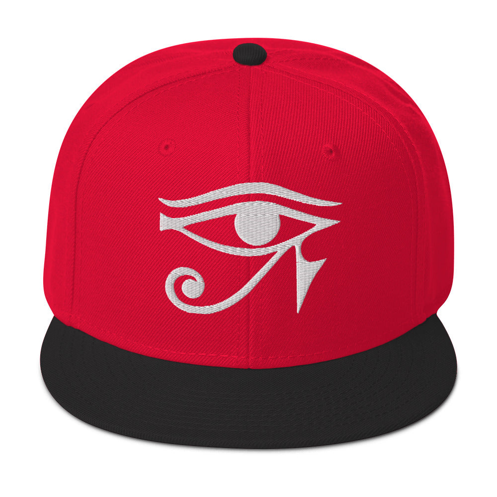 White Eye of Ra Egyptian Goddess Embroidered Flat Bill Cap Snapback Hat