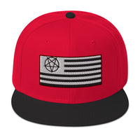 American Satanist Inverted Pentagram U.S. Flag Embroidered Flat Bill Cap embroidered snapback hat, product image 22