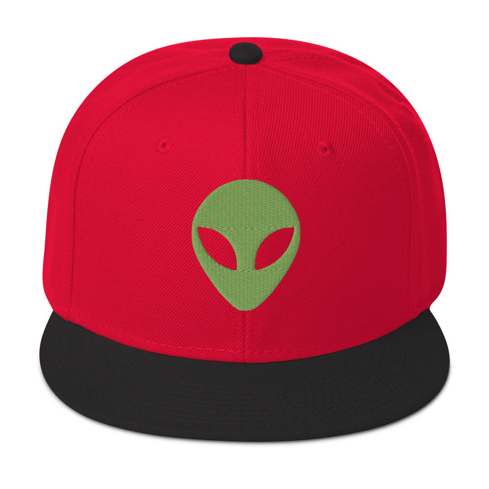 Alien Face Little Green Men Embroidered Flat Bill Cap Snapback Hat