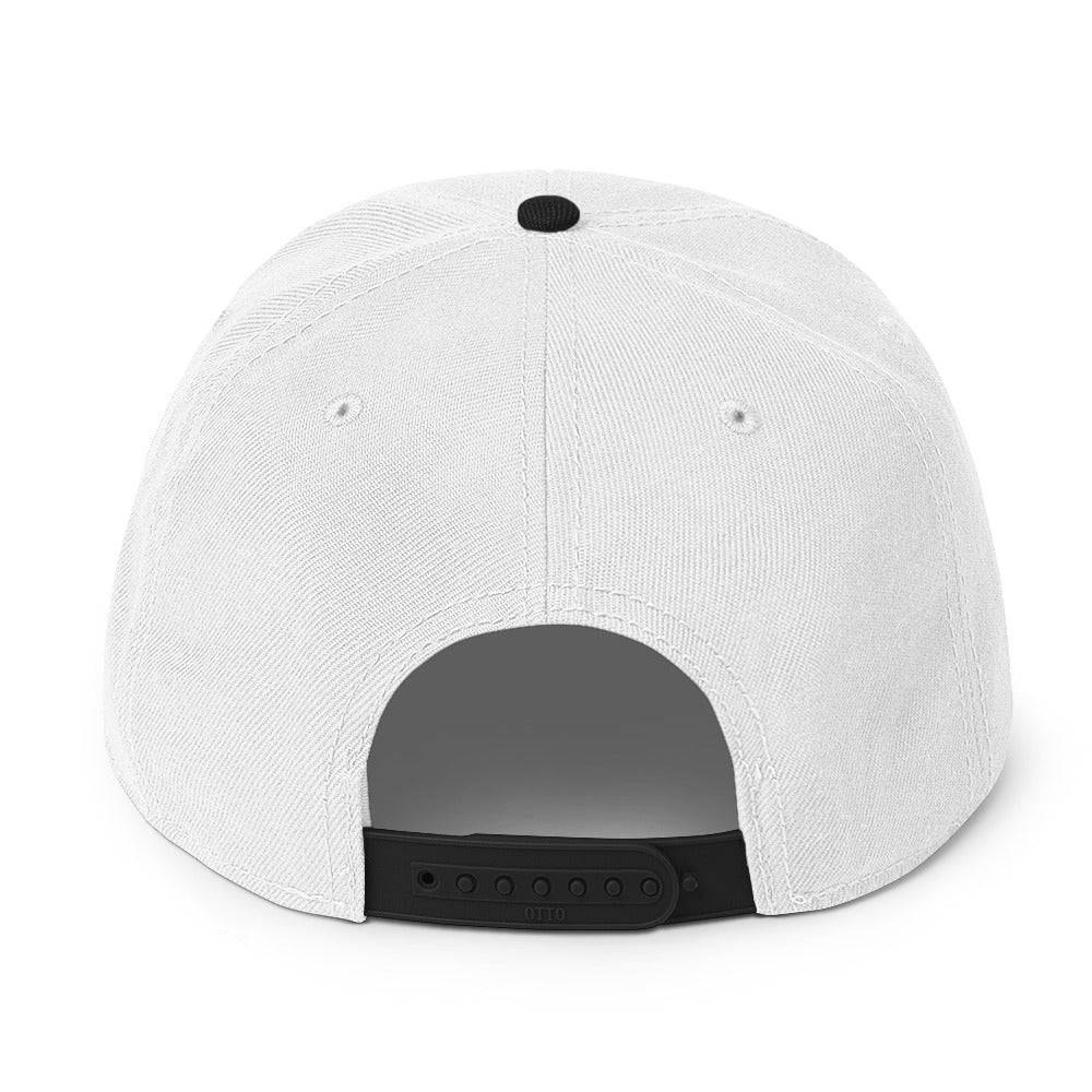 White Toe Pincher Coffin with Cross Embroidered Flat Bill Cap Snapback Hat
