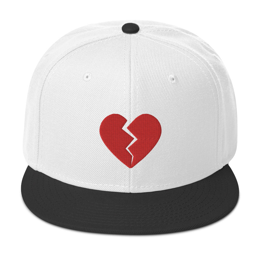 Red Broken Heart Valentine's Day Embroidered Flat Bill Cap Snapback Hat