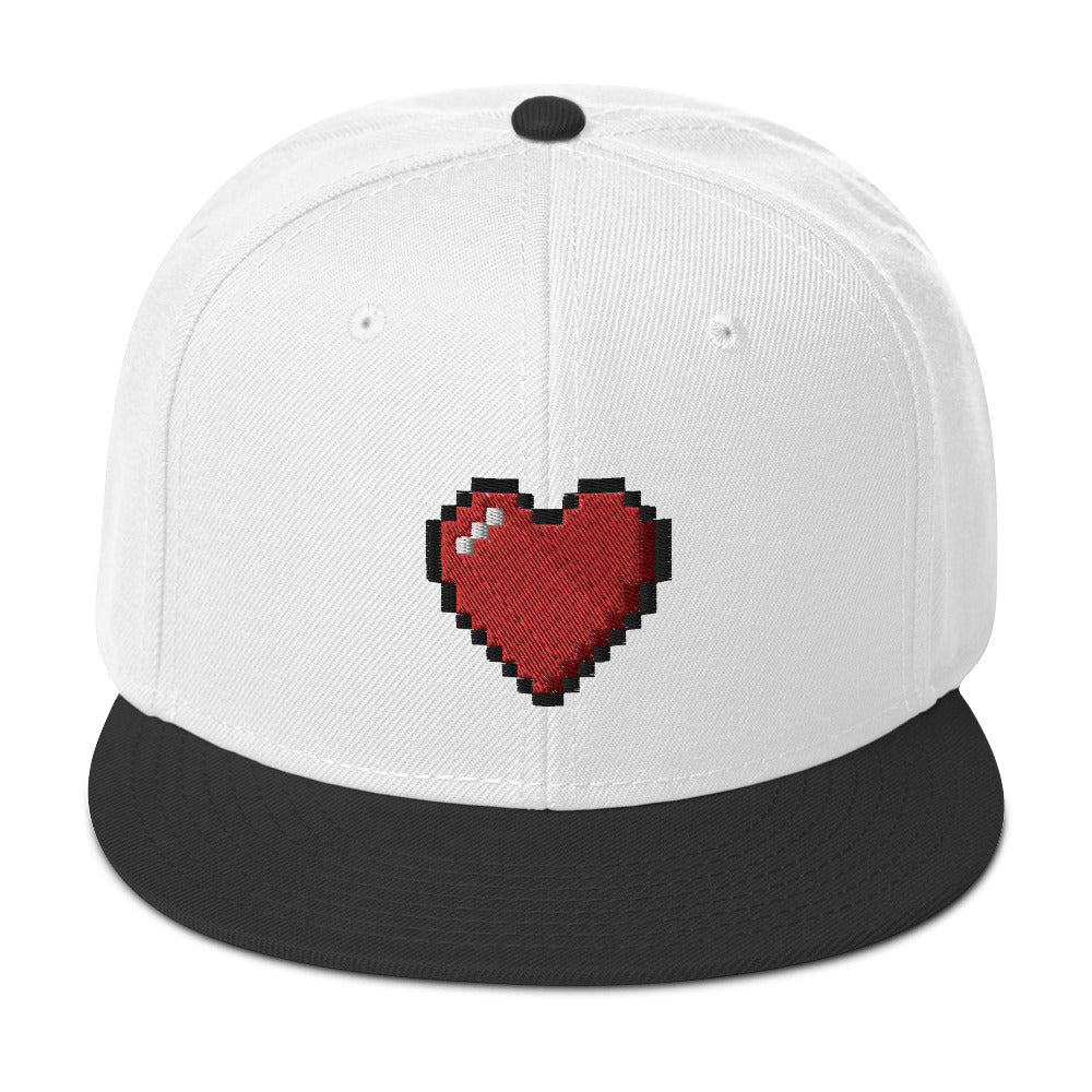 Retro 8 Bit Video Game Pixelated Heart Embroidered Flat Bill Cap Snapback Hat