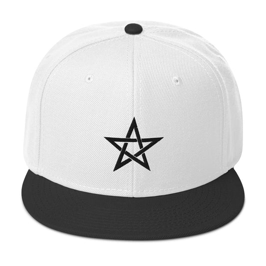 Black Wiccan Woven Pentagram Symbol Embroidered Flat Bill Cap embroidered snapback hat, product image 1