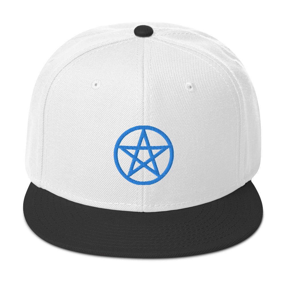 Blue Wiccan Witchcraft Pentagram Embroidered Flat Bill Cap Snapback Hat