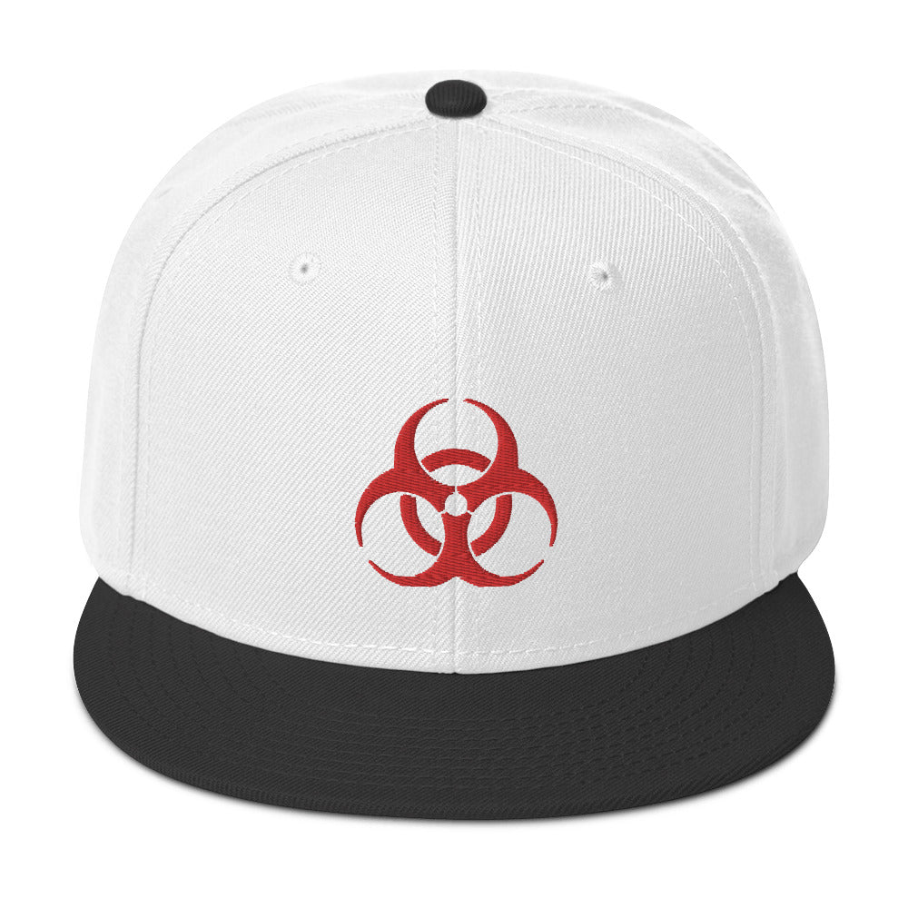 Red Bio Hazard Symbol Warning Sign Embroidered Flat Bill Cap Snapback Hat