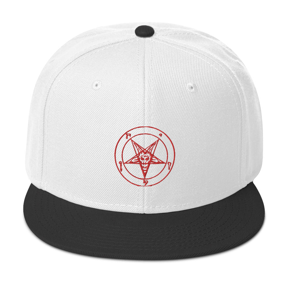 Red Sigil of Baphomet Embroidered Flat Bill Cap Snapback Hat Occult Symbol